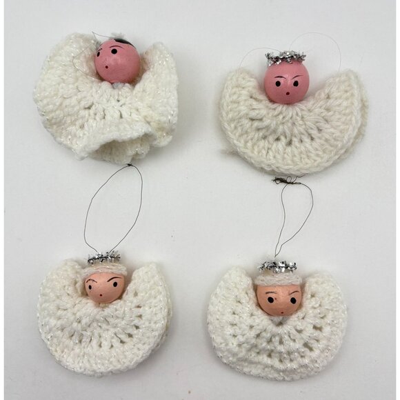 Handmade Crochet Angel Ornament Set Of 4 Vintage Christmas Yarn Decor - Picture 9 of 9